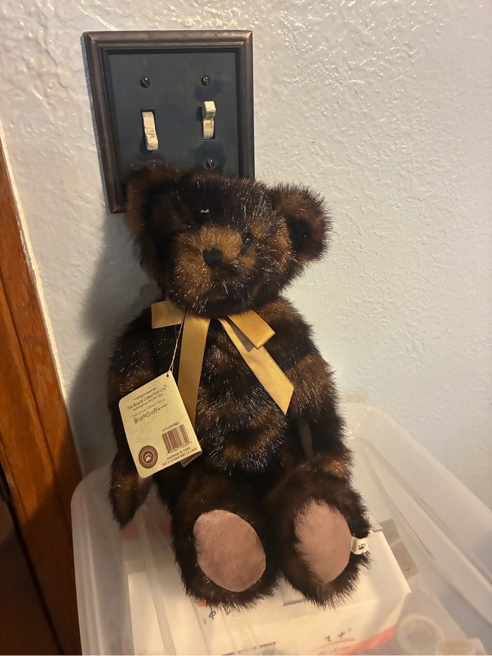 Boyds Bears Dark Brown Plush Bear with Gold Ribbon